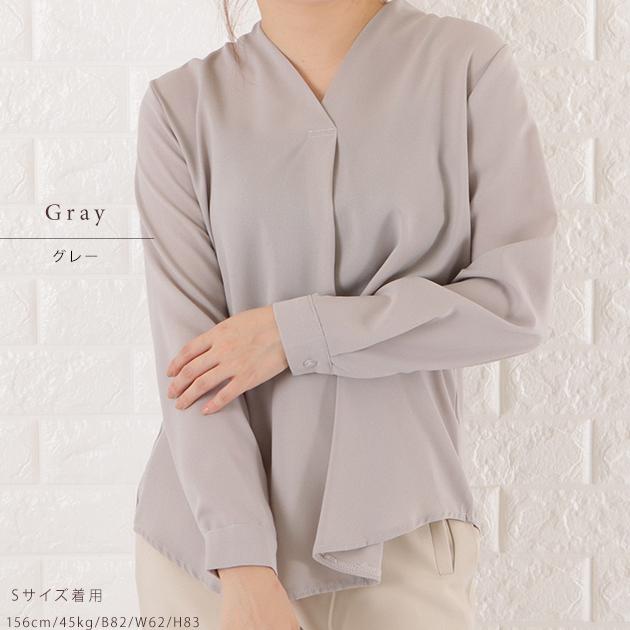 Vネック シフォン ブラウス レディース トップス 長袖 無地 秋 Vネック シフォン ブラウス レディース トップス 長袖 無地 秋