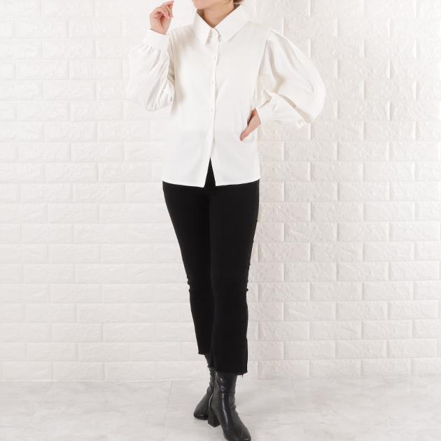 Lace Ladies タック パフスリーブ ジョーゼット ブラウス シャツ