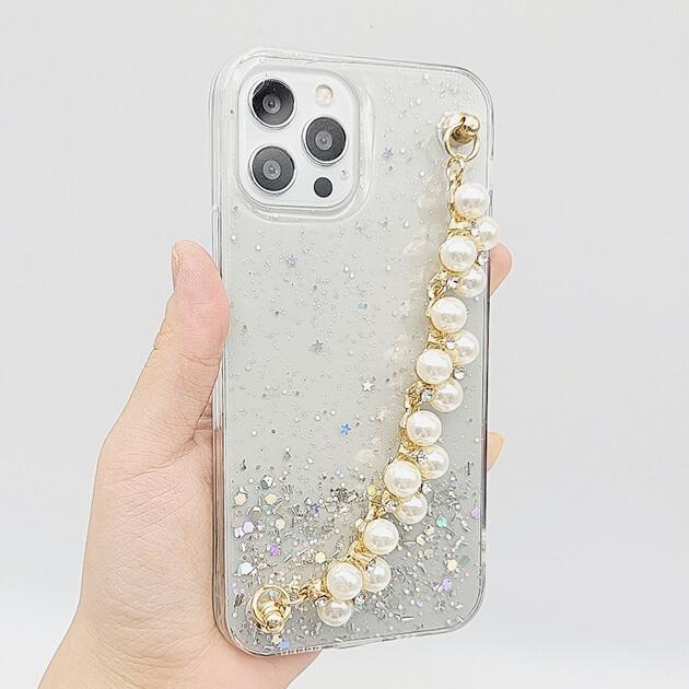 パール ビジュー チェーンベルト付き iphone ケース iPhone12 パール ビジュー チェーンベルト付き iphone ケース iPhone12