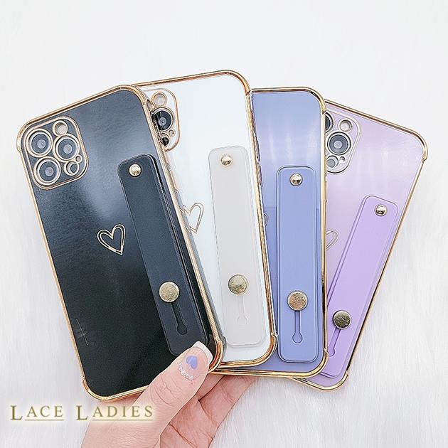 Lace Ladies ベルト付き ハート ワンポイント メタルフレーム iPhone