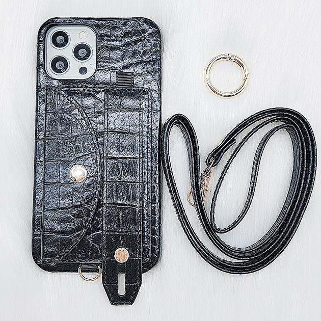 BANDOLIER クロコダイル風 iPhoneケース　ストラップ付き ストラップ付きショルダーケースフルグレインレザークロコダイル