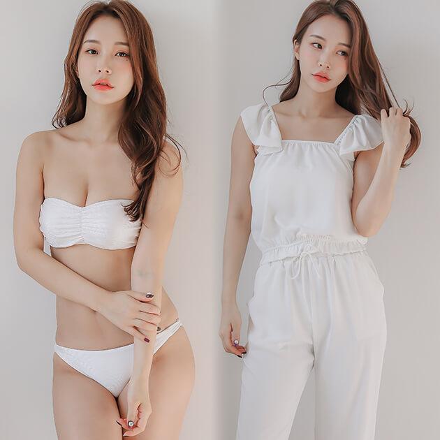 新作☆新品レースバンドゥビキニ4点セット Lace Ladies（レースレディース） キャミソール＆ミモレ丈パンツ付
