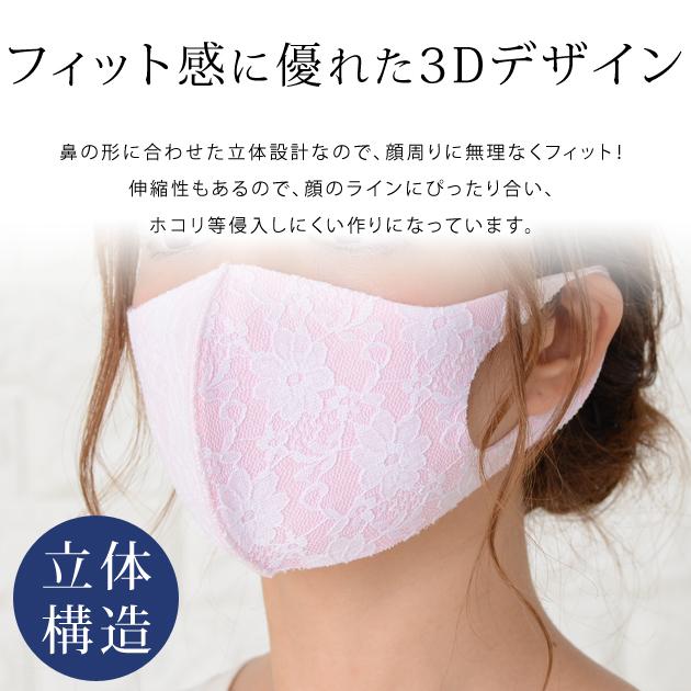 476 不織布マスクカバー レース 花柄刺繍 ホワイト フラワー