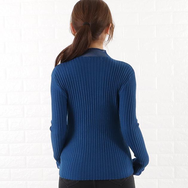 Lace Ladies シアー ボトルネック リブニット プルオーバー