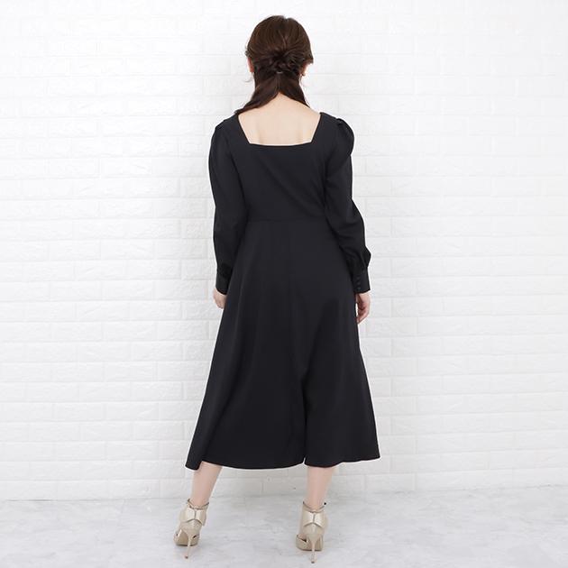 Lace Ladies スクエアネック パフスリーブ ロング ワンピース