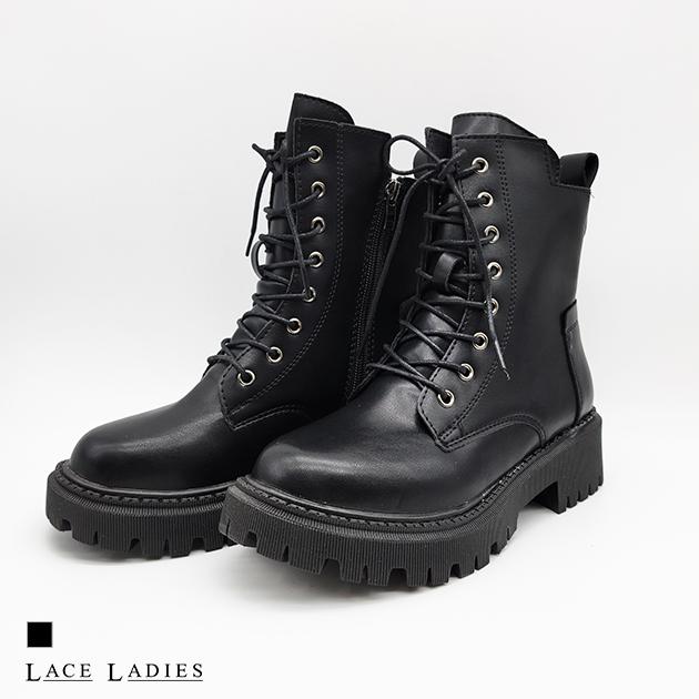 Lace Ladies ショートブーツ スムース ショート ブーツ ミドル 厚底