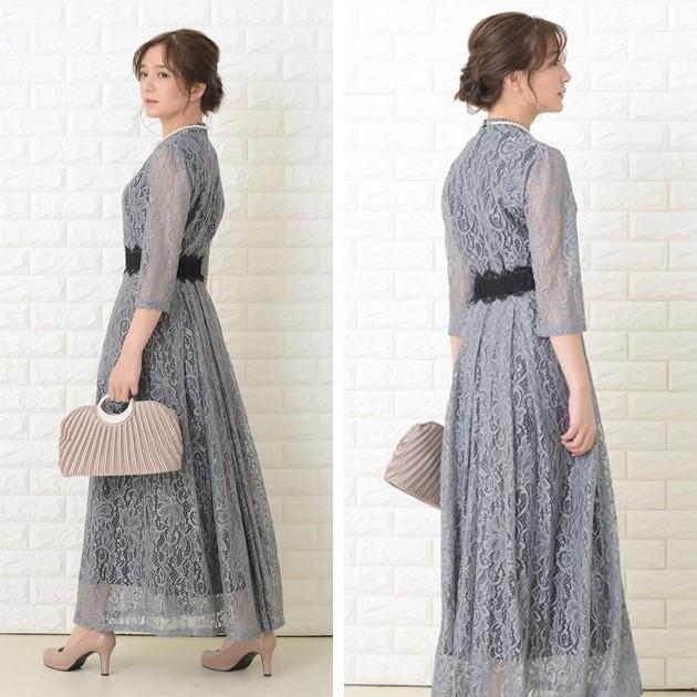 パーティードレス ロングワンピース 総レース シースルー袖 長袖 パーティードレス ロングワンピース 総レース シースルー袖 長袖