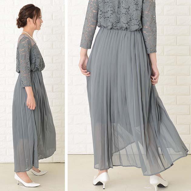 Lace Ladies（レースレディース） レース切替 七分袖 プリーツロング