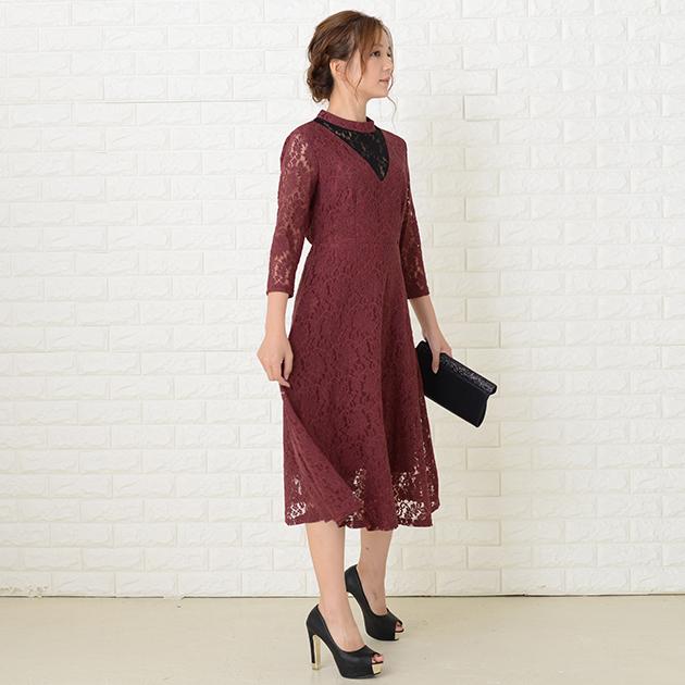 Lace Ladies（レースレディース） 総レース 七分袖 パーティードレス