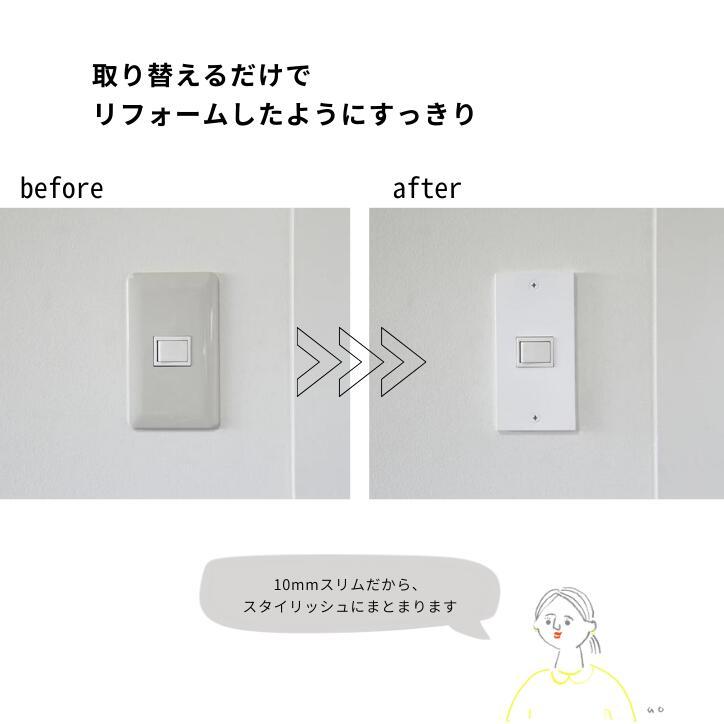 送料無料 スイッチカバー コンセントカバー ホワイト 白 10枚セット 電気スイッチカバー 1口 2口 3口 SML おしゃれ 取り付け簡単 シンプル リノベーション DIYの画像