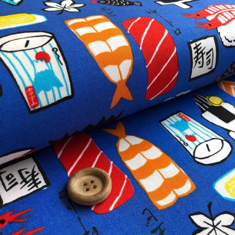 寿司柄 シーチング生地 生成り レッド ブルー ブラック すし 和柄 ほっこりjapan 入園入学通園通学 甚平 ゆかた Loa 1 Loa 1 リバティプリントショップmerci 通販 Yahoo ショッピング