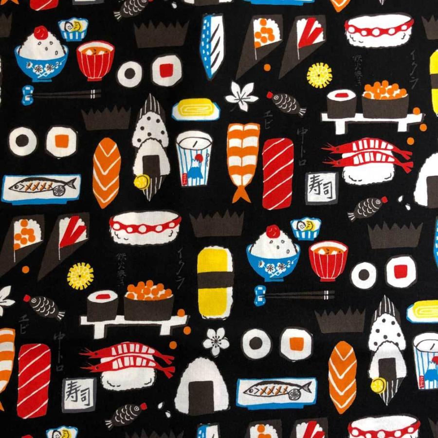 寿司柄 シーチング生地 生成り レッド ブルー ブラック すし 和柄 ほっこりjapan 入園入学通園通学 甚平 ゆかた Loa 1 Loa 1 リバティプリントショップmerci 通販 Yahoo ショッピング