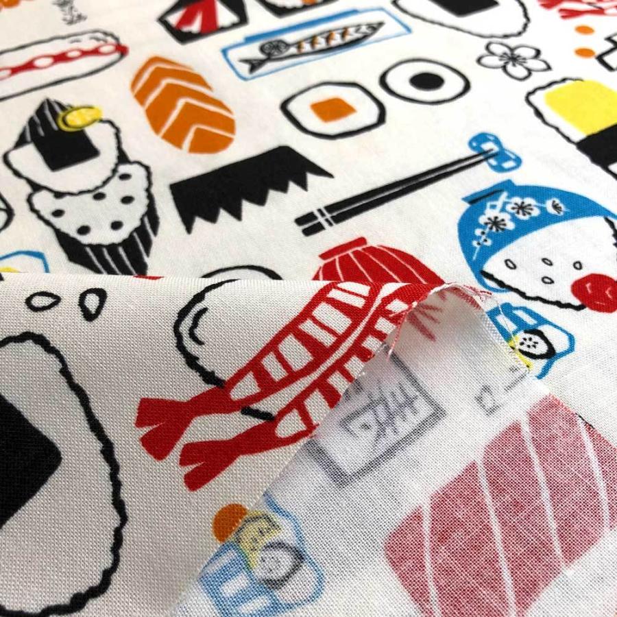 寿司柄 シーチング生地 生成り レッド ブルー ブラック すし 和柄 ほっこりjapan 入園入学通園通学 甚平 ゆかた Loa 1 Loa 1 リバティプリントショップmerci 通販 Yahoo ショッピング