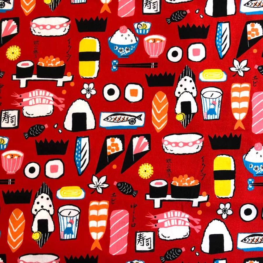 寿司柄 シーチング生地 生成り レッド ブルー ブラック すし 和柄 ほっこりjapan 入園入学通園通学 甚平 ゆかた Loa 1 Loa 1 リバティプリントショップmerci 通販 Yahoo ショッピング