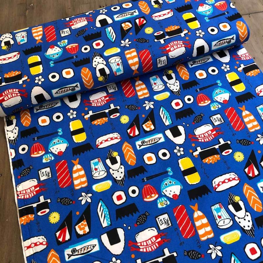 寿司柄 シーチング生地 生成り レッド ブルー ブラック すし 和柄 ほっこりjapan 入園入学通園通学 甚平 ゆかた Loa 1 Loa 1 リバティプリントショップmerci 通販 Yahoo ショッピング