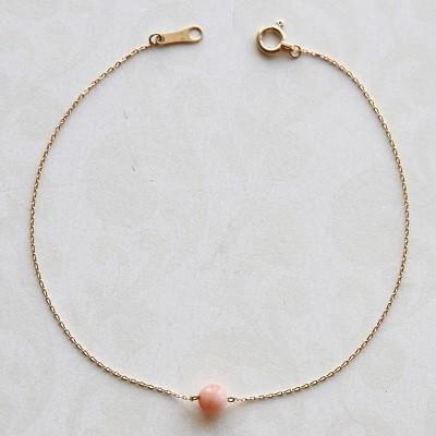 ブレスレット レディース ピンク サンゴ K18 一粒 4.0mm 深海サンゴ 18K 18金 ゴールド さんご 珊瑚 丸玉 丸珠 天然石 シンプル 女性 おしゃれ_3
