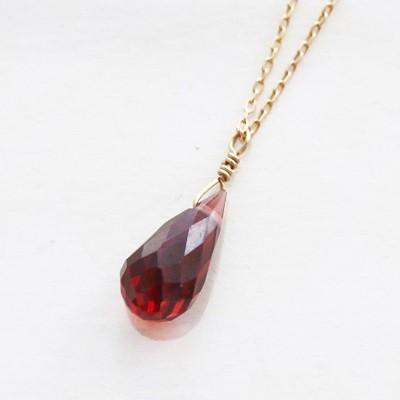 ネックレス レディース ガーネット ペンダント K18 ゴールド ドロップ 