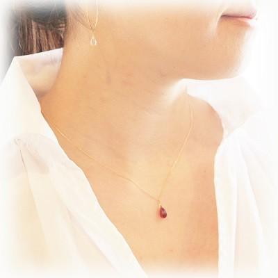ネックレス レディース ガーネット ペンダント K18 ゴールド ドロップ