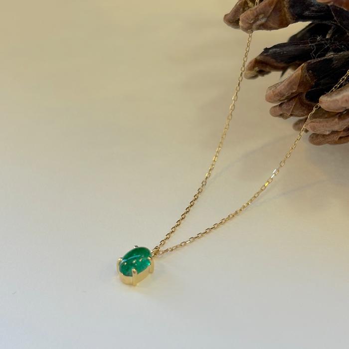 ネックレス レディース エメラルド ペンダント K18 ゴールド 0.35ct 一粒 カボションカット 楕円 ぷっくり 18K 18金 シンプル 華奢