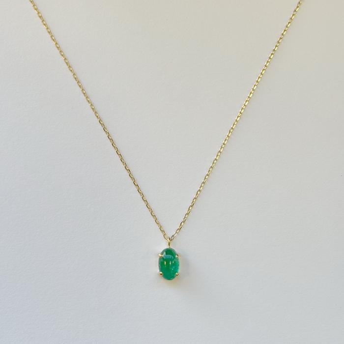 ネックレス レディース エメラルド ペンダント K18 ゴールド 0.35ct 一粒 カボションカット 楕円 ぷっくり 18K 18金 シンプル 華奢