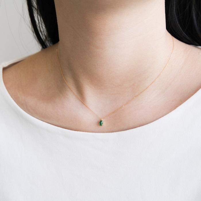 ネックレス レディース エメラルド ペンダント K18 ゴールド 0.35ct 一粒 カボションカット 楕円 ぷっくり 18K 18金 シンプル 華奢