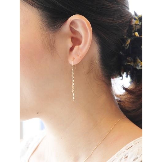 ピアス レディース チェーン 2連 フック K18 18K 18金 ゴールド WG 