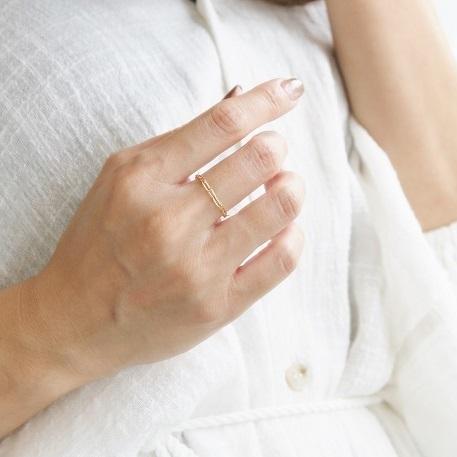 チェーンリング 荒角小豆 リング 指輪 レディース K18 WG ゴールド