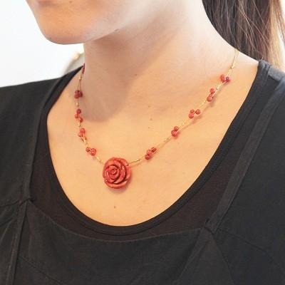 在庫処分価格 ネックレス レディース スポンジサンゴ 珊瑚 薔薇 ローズ 