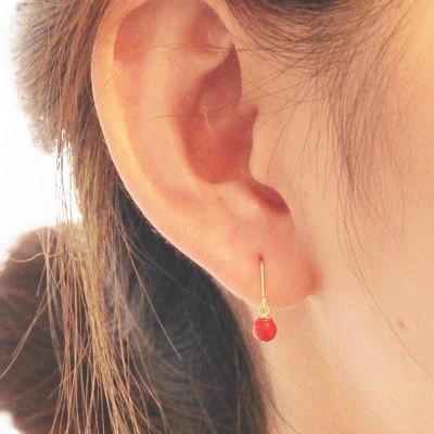 珊瑚　18Kゴールド ピアス 18Kゴールド天然珊瑚血赤 丸玉4.8mm ピアス（両耳用) アクセサリー