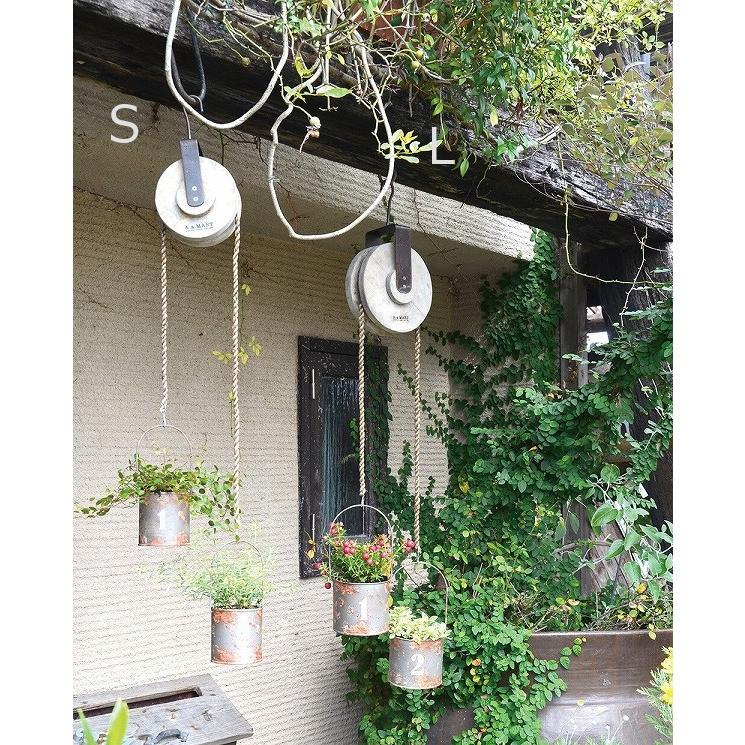 プランター ダブル缶滑車プランター L シルバー メタル アンティーク風