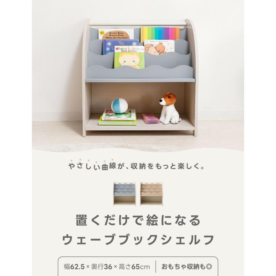 ブックシェルフ 本棚 子供 キッズ ウェーブ 表紙が見える リーア LIIA 本棚 絵本立て 絵本棚 キッズ 子供 おもちゃ収納 ブックスタンド マガジンラック COU-201の画像