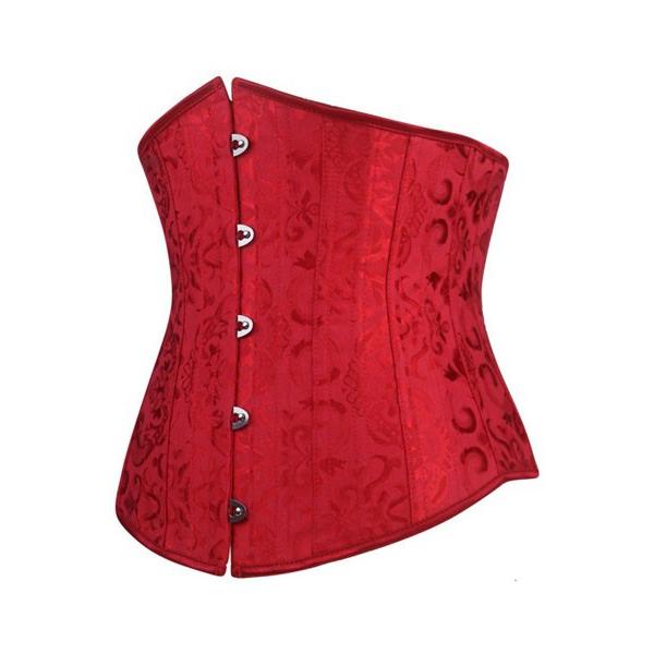 ジャカードアンダーバストコルセット・24スチールボーン・ショーツセット レッド Lサイズ 編み上げ セクシーランジェリー |  | 01
