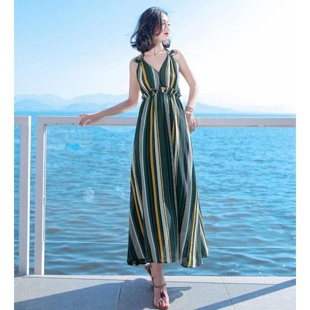 ワンピース/ロング丈/キャミソール/ストライプ/リゾート/ loin nuit