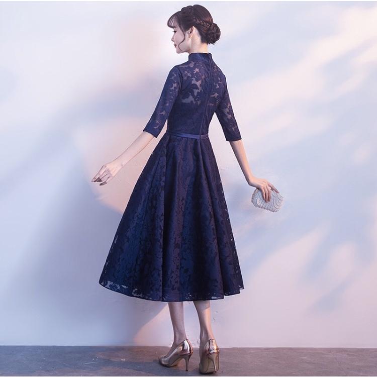 新作 レースハイネックドレス ネイビー パーティドレス ワンピース ロング 高品質 二次会 結婚式 お取り寄せのマーリンyahoo 店 通販 Yahoo ショッピング