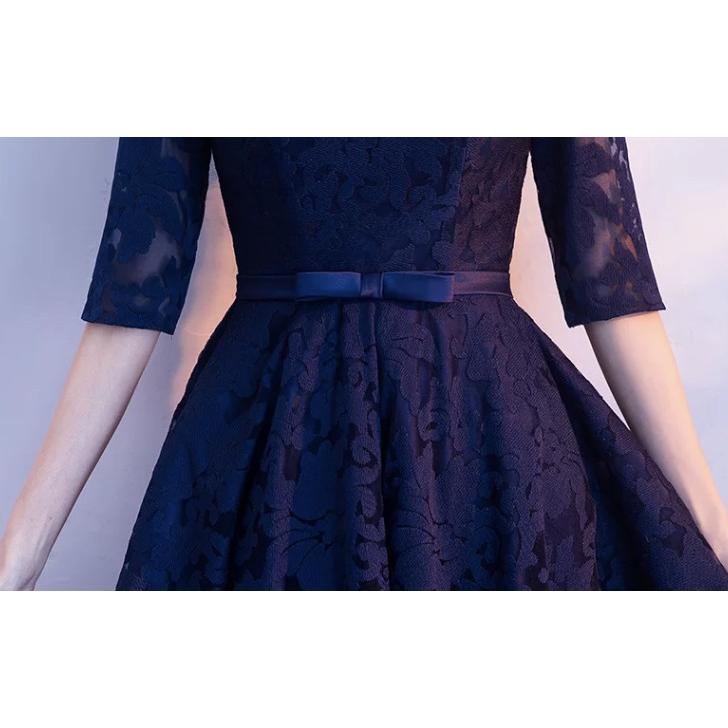 新作 レースハイネックドレス ネイビー パーティドレス ワンピース ロング 高品質 二次会 結婚式 お取り寄せのマーリンyahoo 店 通販 Yahoo ショッピング