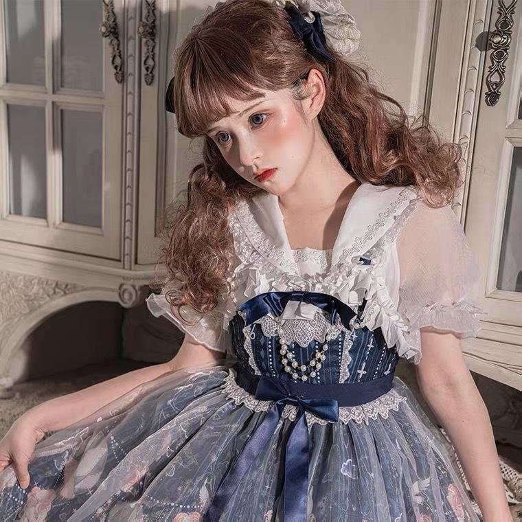 セーラーデザイン編み上げブラウス(ホワイト)うさ耳取り外し可 セーラーデザイン編み上げブラウス(ホワイト)うさ耳取り外し可