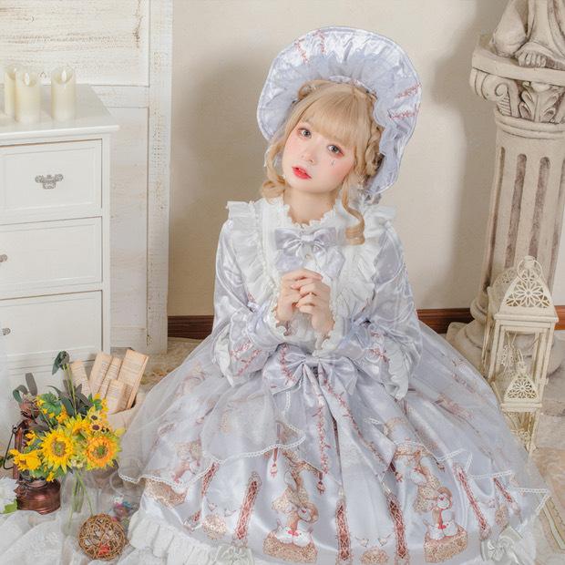 小鳥のさえずりキラキラワンピース サックスブルー ボンネットやヘッドドレスセットにもできます ひざ丈 長袖 ひざ丈 サックスブルー お取り寄せのマーリン店 ハイウエスト シンプル コスプレ衣装 割引ショッピング