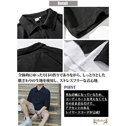 Bolso メンズ 重ね着風 ビックシルエット 5分袖 ポロシャツ ブラック カーキ ブルー Mxxl ブラック L Mrk Vja11m2ff ミーロック 通販 Yahoo ショッピング