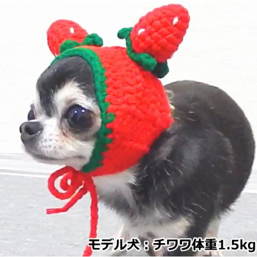いちご ニット帽子 犬 ニット イチゴ 苺 帽子 ペット 小型犬 犬用