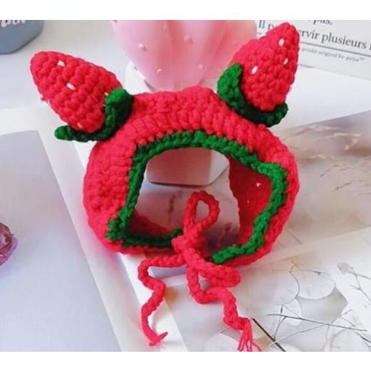 いちご ニット帽子 犬 ニット イチゴ 苺 帽子 ペット 小型犬 犬用