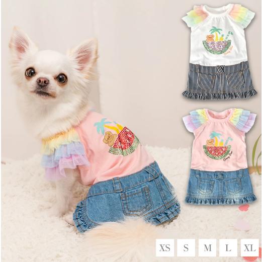 犬の服 キラキラトロピカルワンピ オフホワイト CRAZYBOO ワンピース