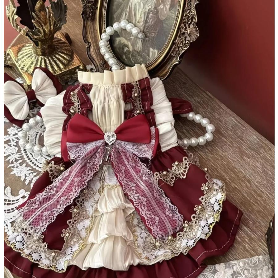 犬 猫 用 ドレス ゴージャス ワンピース 深紅 レッド 豪華 リボン