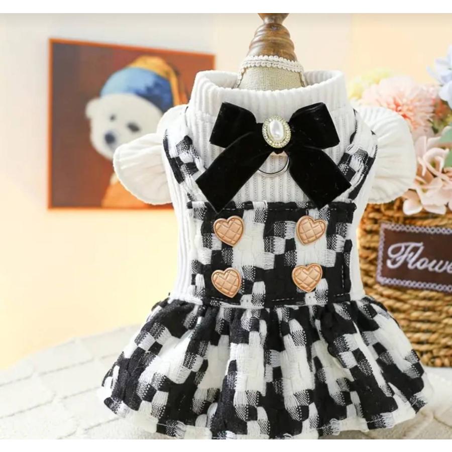 ワンピース 犬服 犬 秋冬 可愛い リボン フリル リードフック