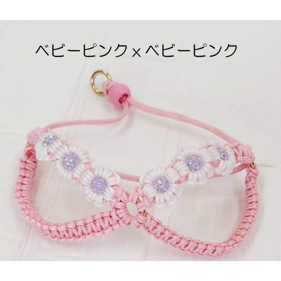 完成品】パラコード ハーネス ピンクフラワー3個 №075