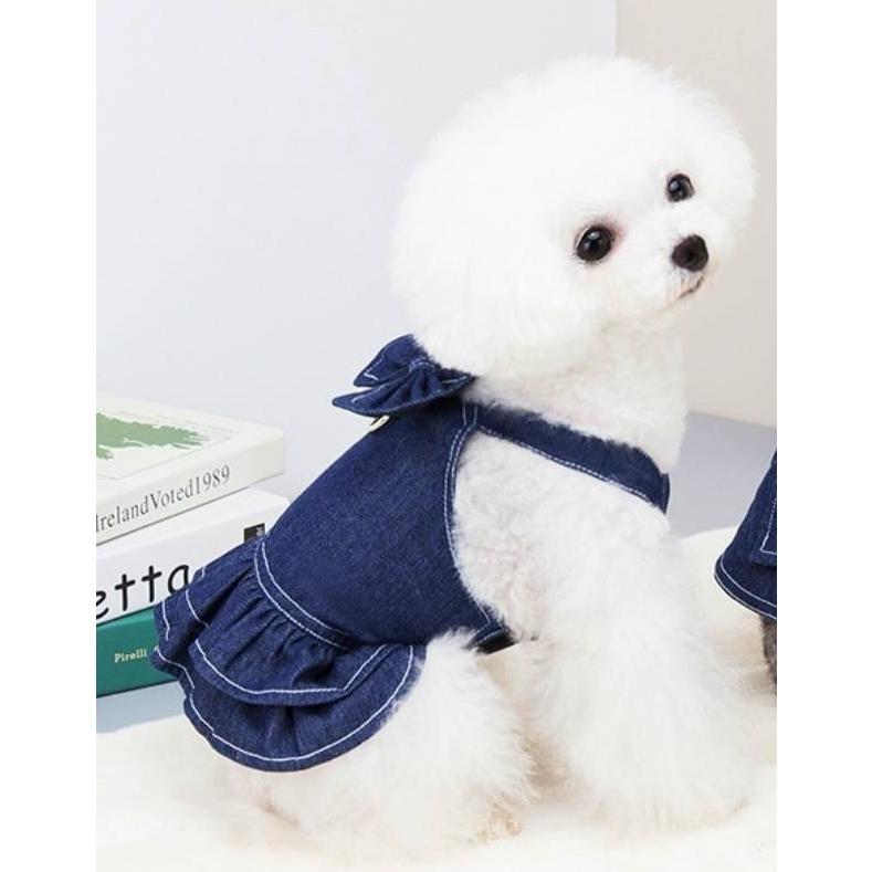 デニムワンピース　ペット用品 ドッグウェア 猫雑貨 犬服 犬 ペット 服 ウェア ハーネス 胴輪 リードフック付き リード  ドッグウェア 小型犬  犬服｜merrily｜03