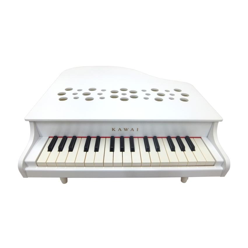 カワイ ミニピアノ P-32 ホワイト 1162 ミニピアノカバー付き 小花＆音符柄ブルー 水色 KAWAIの画像