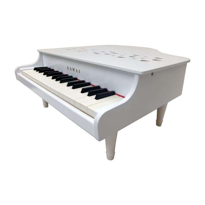 カワイ ミニピアノ P-32 ホワイト 1162 ミニピアノカバー付き 小花＆音符柄ブルー 水色 KAWAIの画像