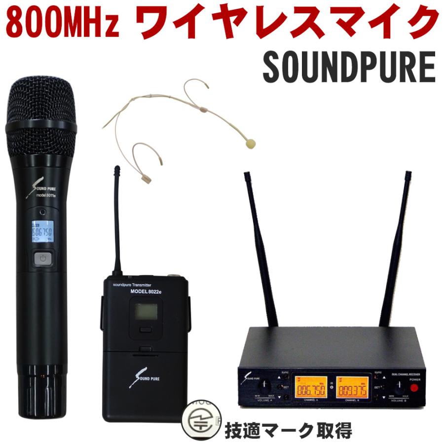 SOUNDPURE ワイヤレスマイク1本 ベージュヘッドマイク1本 2ch