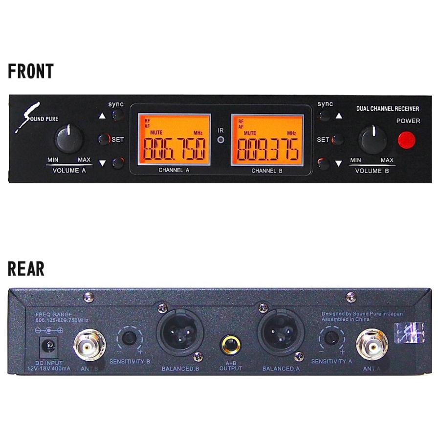 SOUNDPURE サウンドピュア ワイヤレスピンマイク2個セット 2ch受信機