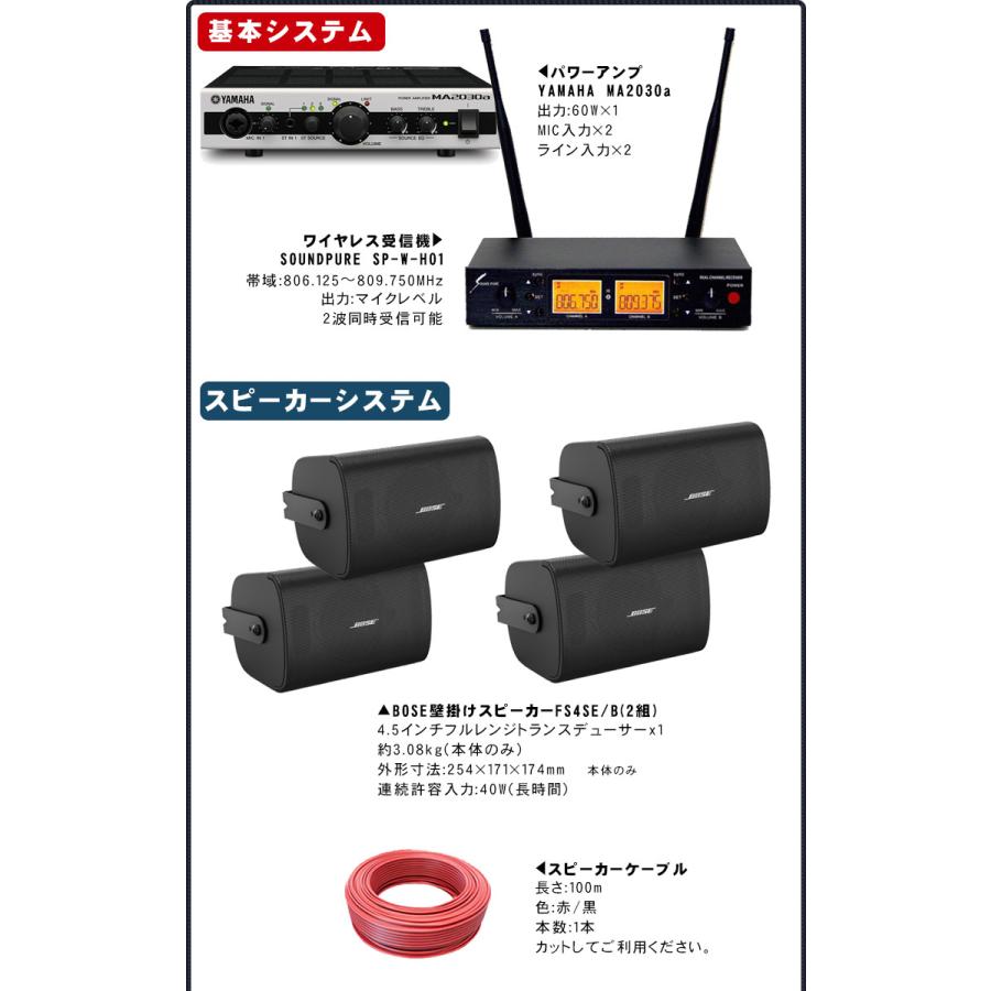 BOSE スピーカー×4 BOSE ボーズ 壁掛けスピーカー 4基 + ワイヤレスマイク2本付き